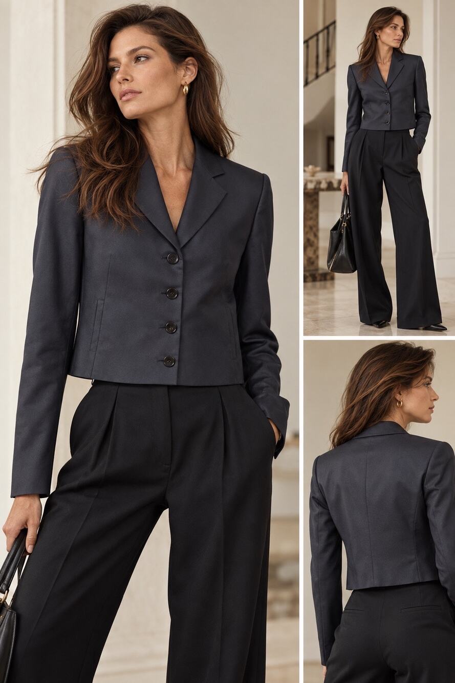 Ralph Lauren Black Label Silk Blend Cropped Button-Front Blazer - Black - Size 8